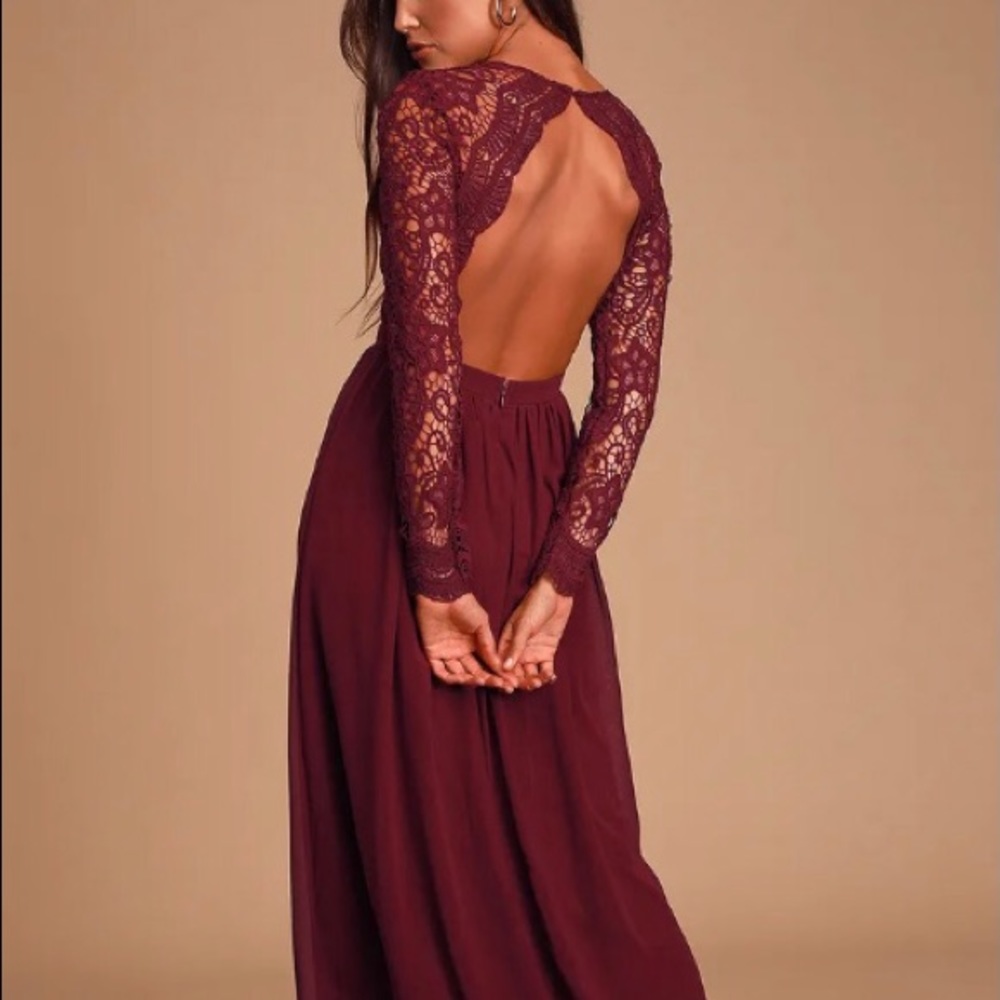 NWT Lulus burgundy long sleeve lace maxi dress